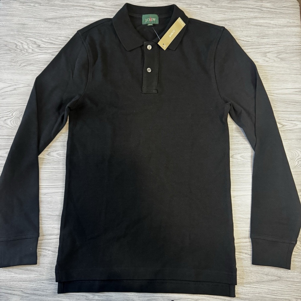 J.Crew Mens Slim Pique Long Sleeve Polo Shirt Black BS796 XS NEW